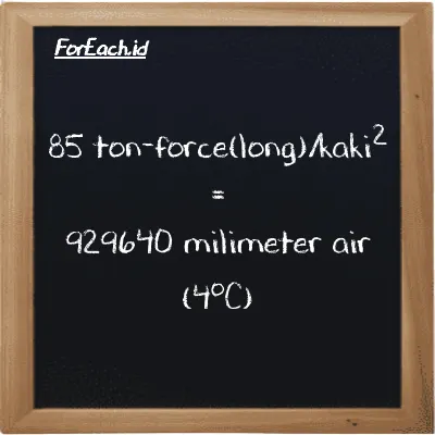 85 ton-force(long)/kaki<sup>2</sup> setara dengan 929640 milimeter air (4<sup>o</sup>C) (85 LT f/ft<sup>2</sup> setara dengan 929640 mmH2O)
